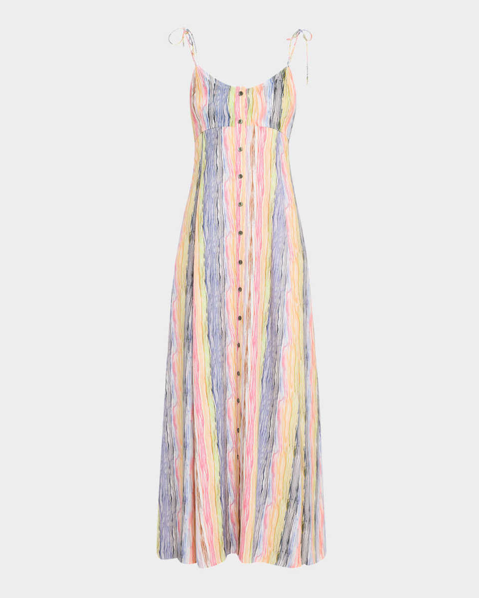 High Garden Striped Sleeveless Button-Front Maxi Dress